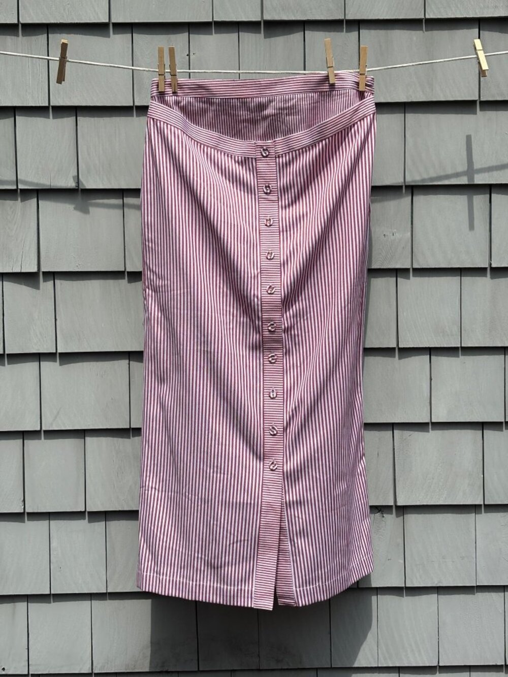 Torn by Ronny Kobo Red White Stripe Button-Front Midi Skirt Size S Like New